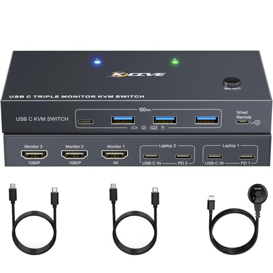 KCEVE KC-KVM203TCC USB 3.2 Dual Monitor 4K 60Hz KVM Switch - Switch by buy2fix | Online Shopping UK | buy2fix