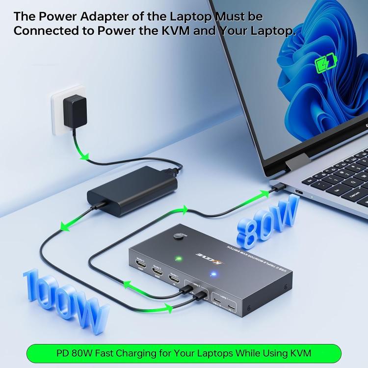 KCEVE KC-KVM203TCC USB 3.2 Dual Monitor 4K 60Hz KVM Switch - Switch by buy2fix | Online Shopping UK | buy2fix