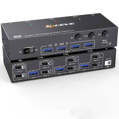 KCEVE KC-KVM302DP USB 3.0 Dual Monitor 8K 30Hz KVM Switch, Plug Type:AU Plug - Switch by buy2fix | Online Shopping UK | buy2fix