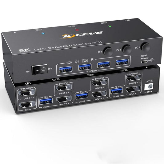 KCEVE KC-KVM302DP USB 3.0 Dual Monitor 8K 30Hz KVM Switch, Plug Type:AU Plug - Switch by buy2fix | Online Shopping UK | buy2fix