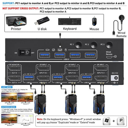 KCEVE KC-KVM302DP USB 3.0 Dual Monitor 8K 30Hz KVM Switch, Plug Type:AU Plug - Switch by buy2fix | Online Shopping UK | buy2fix