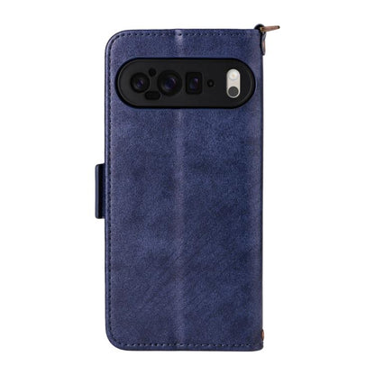 For Google Pixel 10 Pro XL / 9 Pro XL Multi-card Slots Crossbody Cowhide Leather Phone Case(Blue) - Google Cases by buy2fix | Online Shopping UK | buy2fix