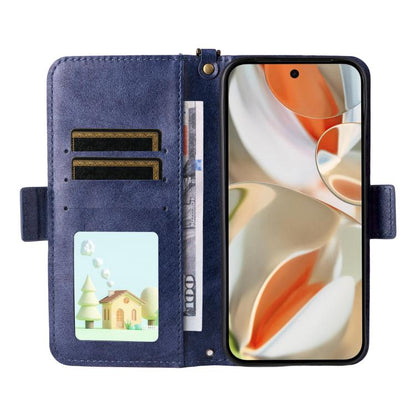 For Google Pixel 10 Pro XL / 9 Pro XL Multi-card Slots Crossbody Cowhide Leather Phone Case(Blue) - Google Cases by buy2fix | Online Shopping UK | buy2fix