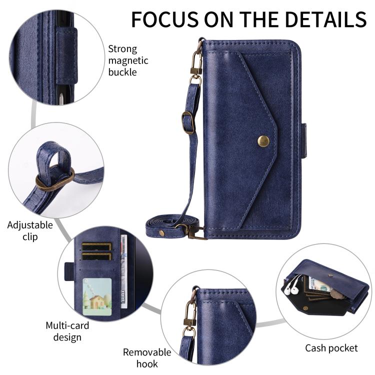For Google Pixel 10 Pro XL / 9 Pro XL Multi-card Slots Crossbody Cowhide Leather Phone Case(Blue) - Google Cases by buy2fix | Online Shopping UK | buy2fix