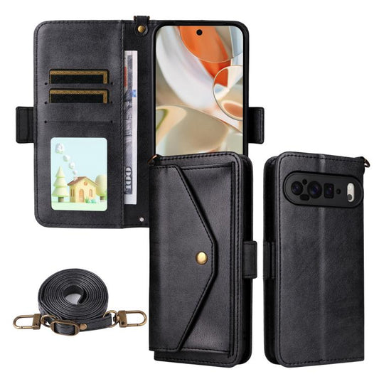 For Google Pixel 10 Pro XL / 9 Pro XL Multi-card Slots Crossbody Cowhide Leather Phone Case(Black) - Google Cases by buy2fix | Online Shopping UK | buy2fix