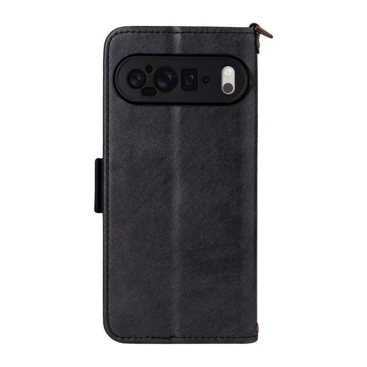 For Google Pixel 10 Pro XL / 9 Pro XL Multi-card Slots Crossbody Cowhide Leather Phone Case(Black) - Google Cases by buy2fix | Online Shopping UK | buy2fix