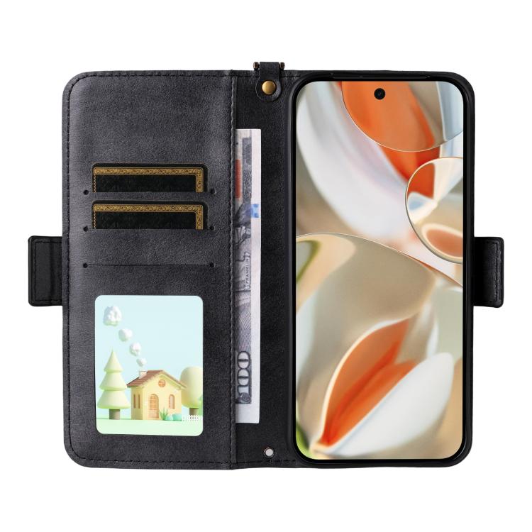 For Google Pixel 10 Pro XL / 9 Pro XL Multi-card Slots Crossbody Cowhide Leather Phone Case(Black) - Google Cases by buy2fix | Online Shopping UK | buy2fix