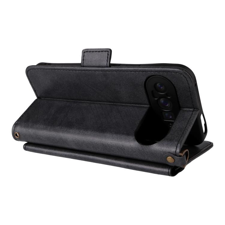 For Google Pixel 10 Pro XL / 9 Pro XL Multi-card Slots Crossbody Cowhide Leather Phone Case(Black) - Google Cases by buy2fix | Online Shopping UK | buy2fix