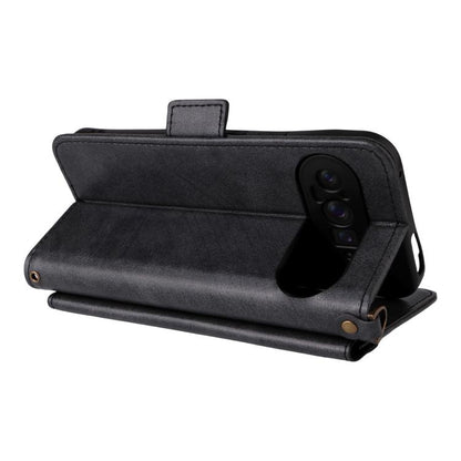 For Google Pixel 10 Pro XL / 9 Pro XL Multi-card Slots Crossbody Cowhide Leather Phone Case(Black) - Google Cases by buy2fix | Online Shopping UK | buy2fix