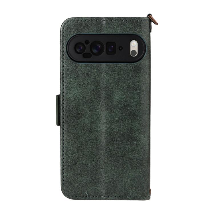 For Google Pixel 10 Pro XL / 9 Pro XL Multi-card Slots Crossbody Cowhide Leather Phone Case(Green) - Google Cases by buy2fix | Online Shopping UK | buy2fix