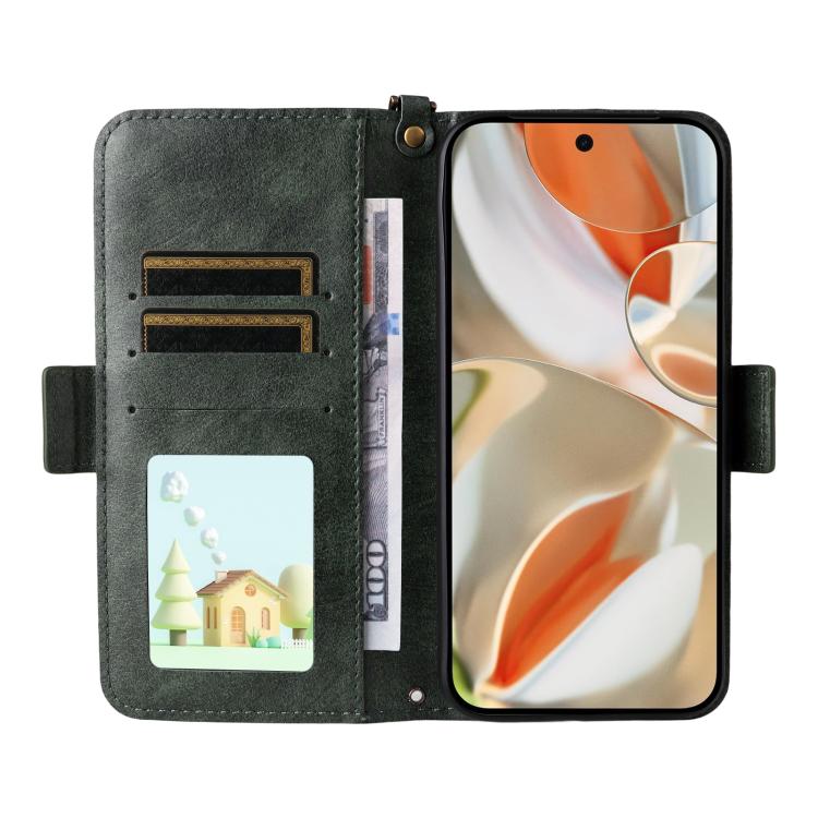 For Google Pixel 10 Pro XL / 9 Pro XL Multi-card Slots Crossbody Cowhide Leather Phone Case(Green) - Google Cases by buy2fix | Online Shopping UK | buy2fix