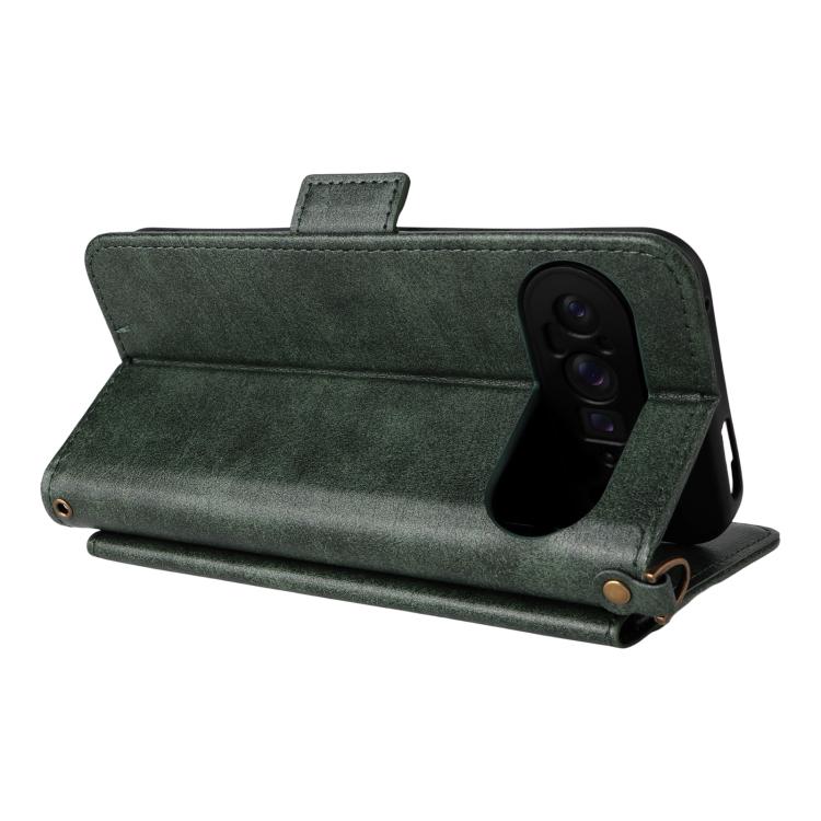 For Google Pixel 10 Pro XL / 9 Pro XL Multi-card Slots Crossbody Cowhide Leather Phone Case(Green) - Google Cases by buy2fix | Online Shopping UK | buy2fix