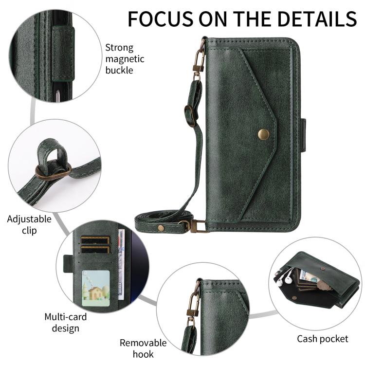 For Google Pixel 10 Pro XL / 9 Pro XL Multi-card Slots Crossbody Cowhide Leather Phone Case(Green) - Google Cases by buy2fix | Online Shopping UK | buy2fix