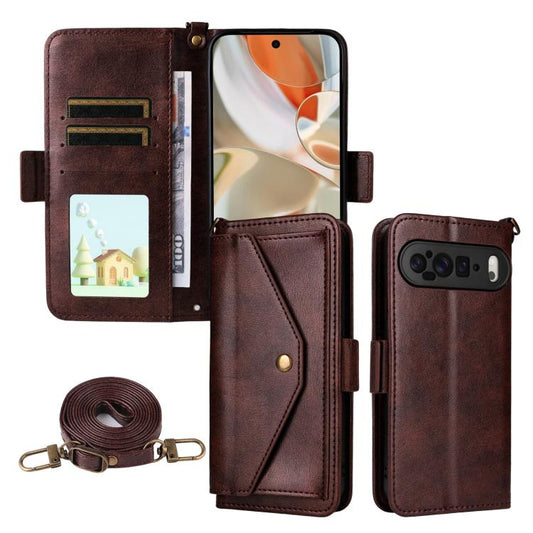 For Google Pixel 10 Pro / 10 / 9 Pro / 9 Multi-card Slots Crossbody Cowhide Leather Phone Case(Brown) - Google Cases by buy2fix | Online Shopping UK | buy2fix