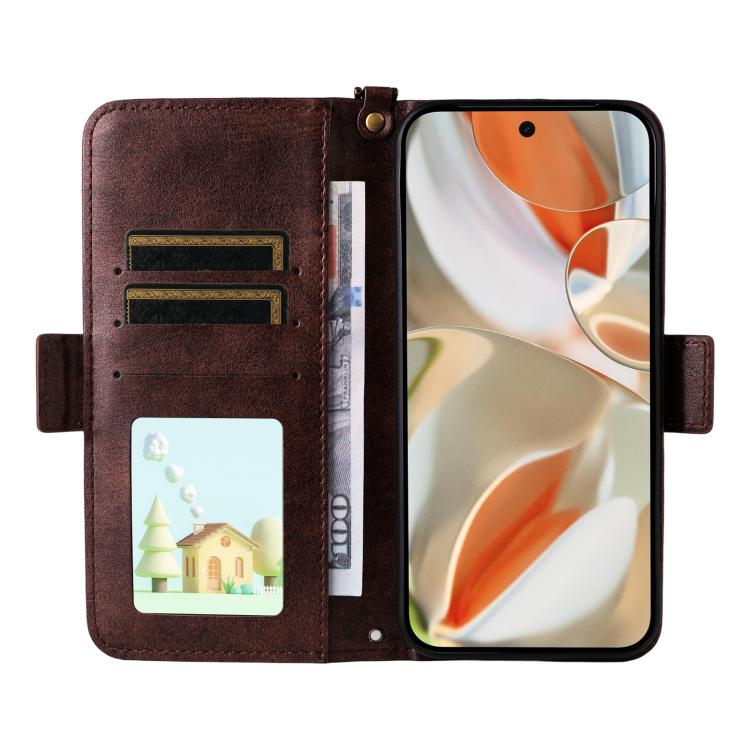 For Google Pixel 10 Pro / 10 / 9 Pro / 9 Multi-card Slots Crossbody Cowhide Leather Phone Case(Brown) - Google Cases by buy2fix | Online Shopping UK | buy2fix