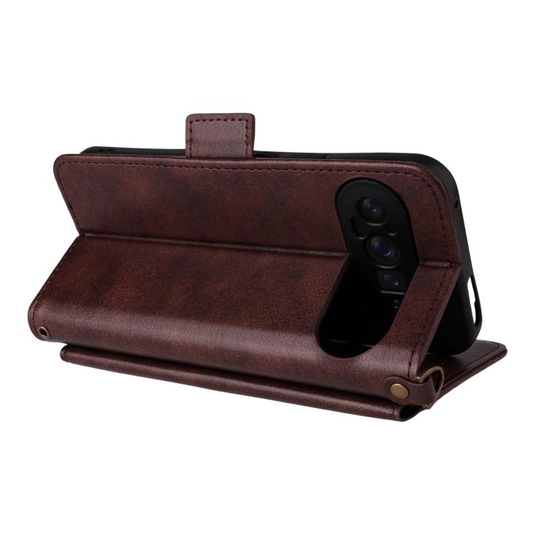 For Google Pixel 10 Pro / 10 / 9 Pro / 9 Multi-card Slots Crossbody Cowhide Leather Phone Case(Brown) - Google Cases by buy2fix | Online Shopping UK | buy2fix