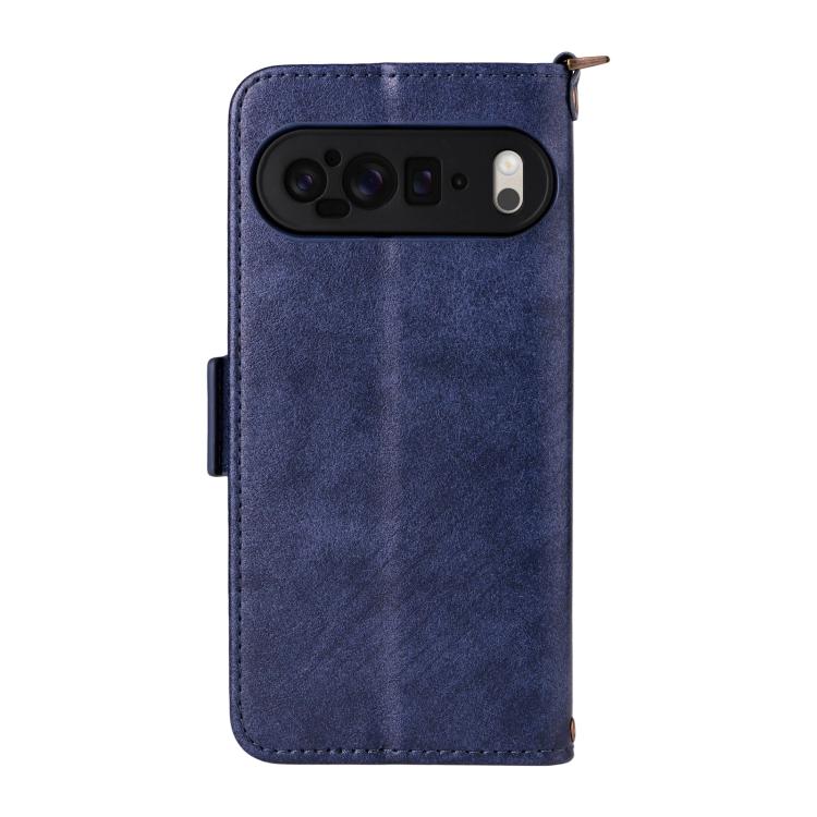 For Google Pixel 10 Pro / 10 / 9 Pro / 9 Multi-card Slots Crossbody Cowhide Leather Phone Case(Blue) - Google Cases by buy2fix | Online Shopping UK | buy2fix