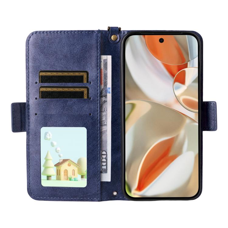 For Google Pixel 10 Pro / 10 / 9 Pro / 9 Multi-card Slots Crossbody Cowhide Leather Phone Case(Blue) - Google Cases by buy2fix | Online Shopping UK | buy2fix