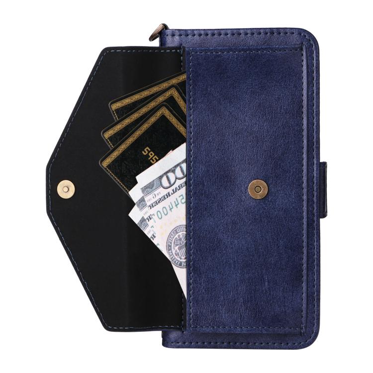 For Google Pixel 10 Pro / 10 / 9 Pro / 9 Multi-card Slots Crossbody Cowhide Leather Phone Case(Blue) - Google Cases by buy2fix | Online Shopping UK | buy2fix
