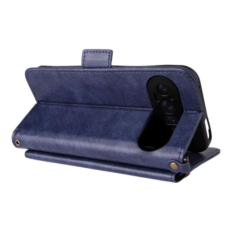 For Google Pixel 10 Pro / 10 / 9 Pro / 9 Multi-card Slots Crossbody Cowhide Leather Phone Case(Blue) - Google Cases by buy2fix | Online Shopping UK | buy2fix