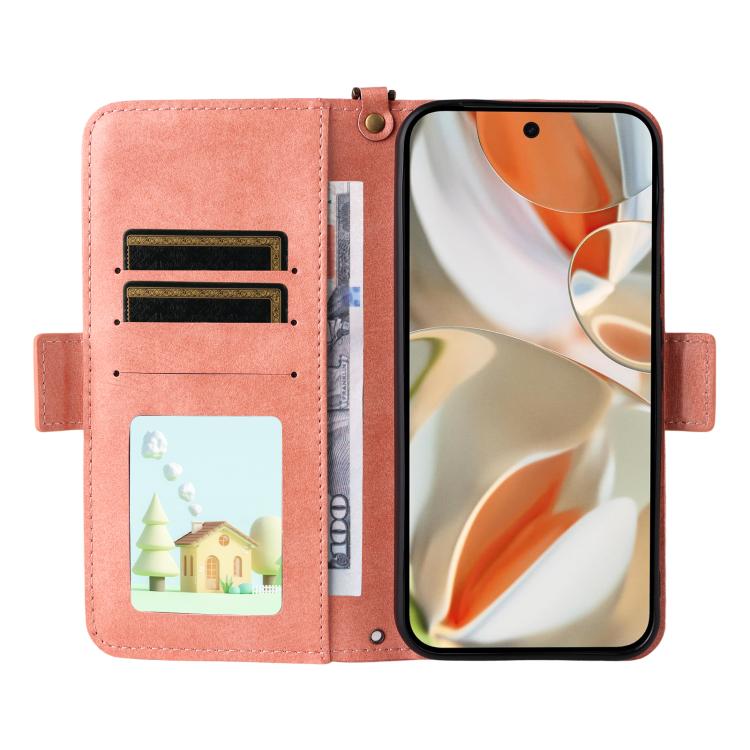 For Google Pixel 10 Pro / 10 / 9 Pro / 9 Multi-card Slots Crossbody Cowhide Leather Phone Case(Pink) - Google Cases by buy2fix | Online Shopping UK | buy2fix