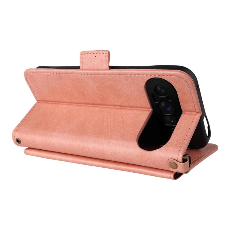 For Google Pixel 10 Pro / 10 / 9 Pro / 9 Multi-card Slots Crossbody Cowhide Leather Phone Case(Pink) - Google Cases by buy2fix | Online Shopping UK | buy2fix