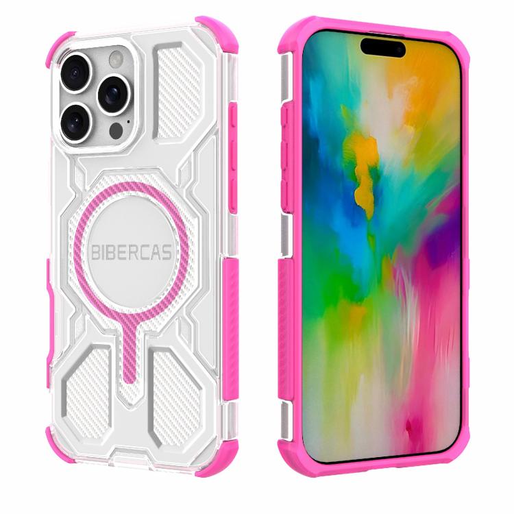 For iPhone 16 Pro Max BIBERCAS Transparent Color Series MagSafe Air Bag Shockproof Phone Case(Pink) - iPhone 16 Pro Max Cases by BIBERCAS | Online Shopping UK | buy2fix