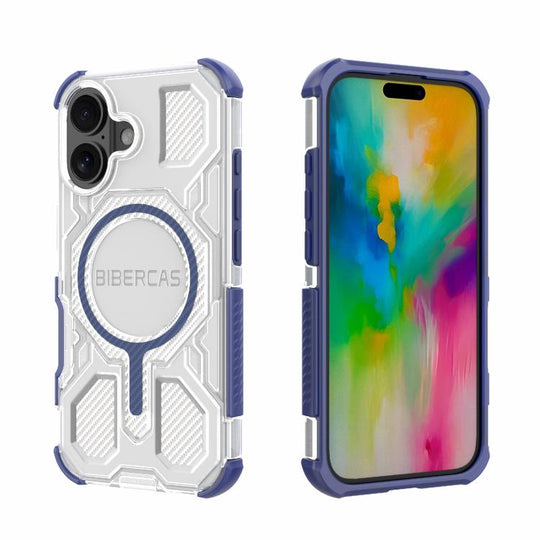 For iPhone 16 BIBERCAS Transparent Color Series MagSafe Air Bag Shockproof Phone Case(Blue)