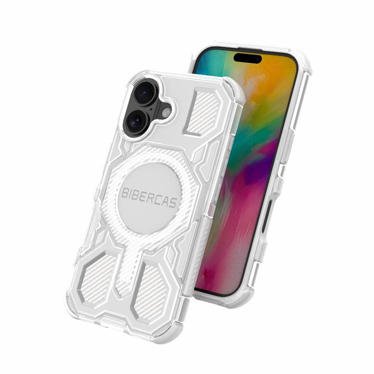 For iPhone 16 BIBERCAS Transparent Color Series MagSafe Air Bag Shockproof Phone Case(Blue) - iPhone 16 Cases by BIBERCAS | Online Shopping UK | buy2fix