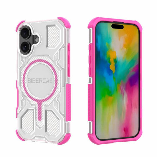 For iPhone 16 BIBERCAS Transparent Color Series MagSafe Air Bag Shockproof Phone Case(Pink) - iPhone 16 Cases by BIBERCAS | Online Shopping UK | buy2fix