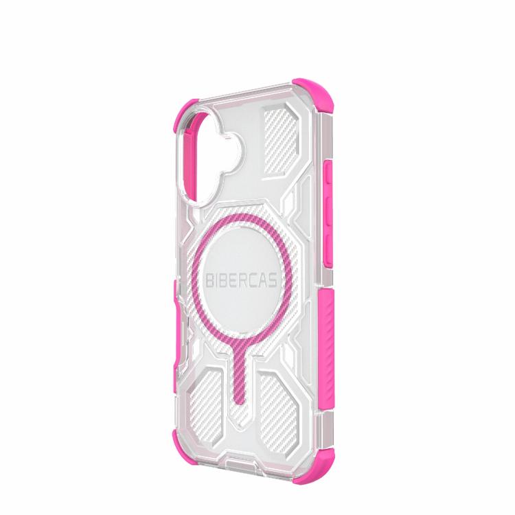 For iPhone 16 BIBERCAS Transparent Color Series MagSafe Air Bag Shockproof Phone Case(Pink) - iPhone 16 Cases by BIBERCAS | Online Shopping UK | buy2fix