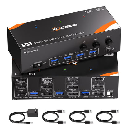 KCEVE KC-KVM303 USB 3.0 Dual Monitor 8K 60Hz KVM Switch, Plug Type:EU Plug - Switch by buy2fix | Online Shopping UK | buy2fix