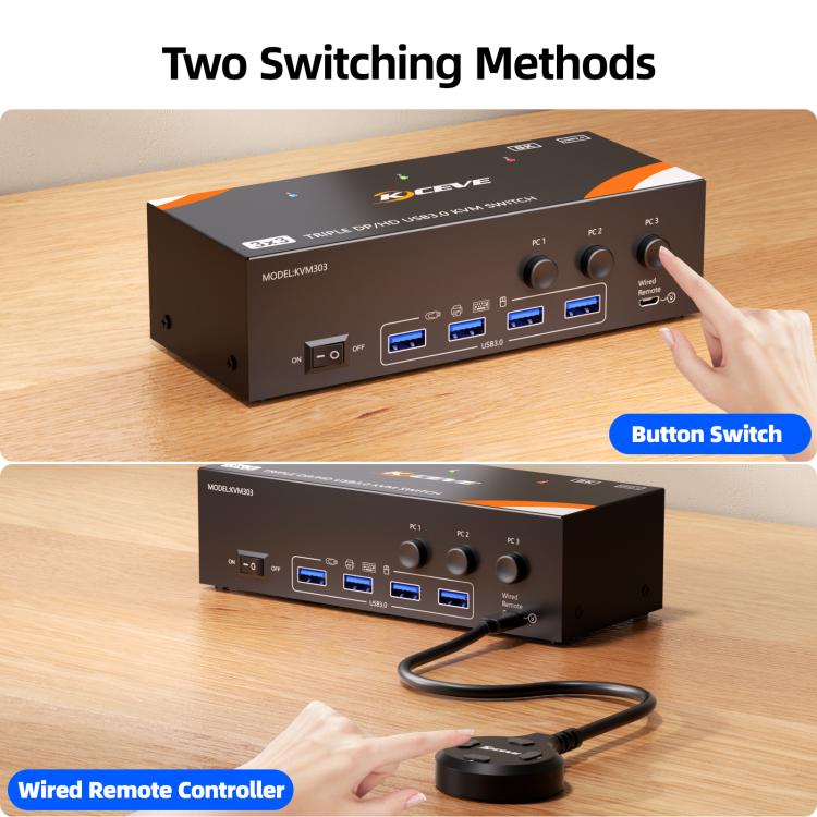 KCEVE KC-KVM303 USB 3.0 Dual Monitor 8K 60Hz KVM Switch, Plug Type:EU Plug - Switch by buy2fix | Online Shopping UK | buy2fix