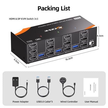 KCEVE KC-KVM303 USB 3.0 Dual Monitor 8K 60Hz KVM Switch, Plug Type:AU Plug - Switch by buy2fix | Online Shopping UK | buy2fix