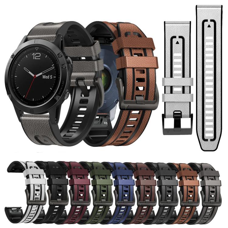 For Garmin 26mm xDfind Leather Skin Silicone Quick Release Watch Band(Dark Blue) - Watch Bands by xDfind | Online Shopping UK | buy2fix