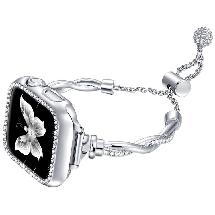 For Apple Watch 42 / 44 / 45 / 46 / 49mm xDfind Twist Bracelet Diamond Metal Watch Band(Silver) - Watch Bands by xDfind | Online Shopping UK | buy2fix