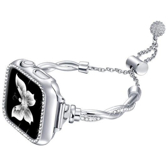 For Apple Watch 42 / 44 / 45 / 46 / 49mm xDfind Twist Bracelet Diamond Metal Watch Band(Silver) - Watch Bands by xDfind | Online Shopping UK | buy2fix