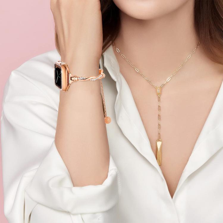 For Apple Watch 38 / 40 / 41 / S10 42mm xDfind Twist Bracelet Diamond Metal Watch Band(Rose Gold) - Watch Bands by xDfind | Online Shopping UK | buy2fix
