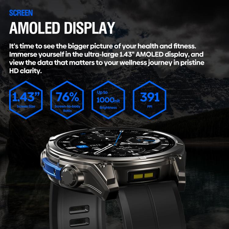 Zeblaze Vibe 8 Rugged Outdoor Smart Watch 1.43 inch Screen 5 ATM & IP69K Built-in Flashlight(Grey) - Smart Watches by Zeblaze | Online Shopping UK | buy2fix