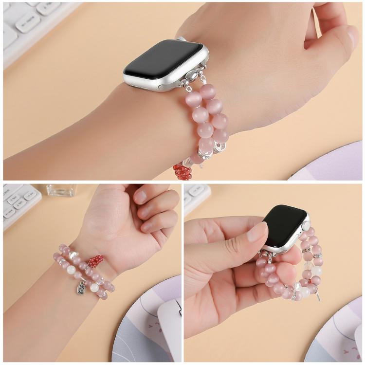 For Apple Watch 42mm / 41mm / 40mm / 38mm Cat Eyes Stone Beads Bracelet Watch Band(Grape Purple) - Watch Bands by buy2fix | Online Shopping UK | buy2fix