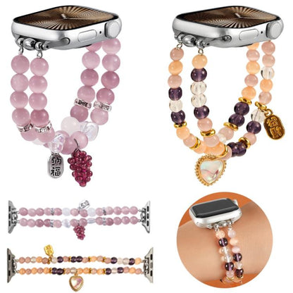 For Apple Watch 42mm / 41mm / 40mm / 38mm Cat Eyes Stone Beads Bracelet Watch Band(Grape Purple) - Watch Bands by buy2fix | Online Shopping UK | buy2fix