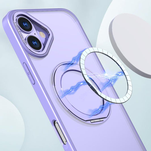 For iPhone 16 kalebol MagSafe Metal Ring Holder Phone Case(Light Purple) - iPhone 16 Cases by Kalebol | Online Shopping UK | buy2fix