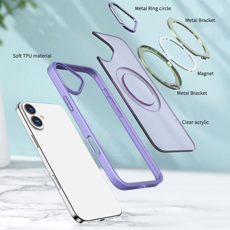 For iPhone 16 kalebol MagSafe Metal Ring Holder Phone Case(Light Purple) - iPhone 16 Cases by Kalebol | Online Shopping UK | buy2fix