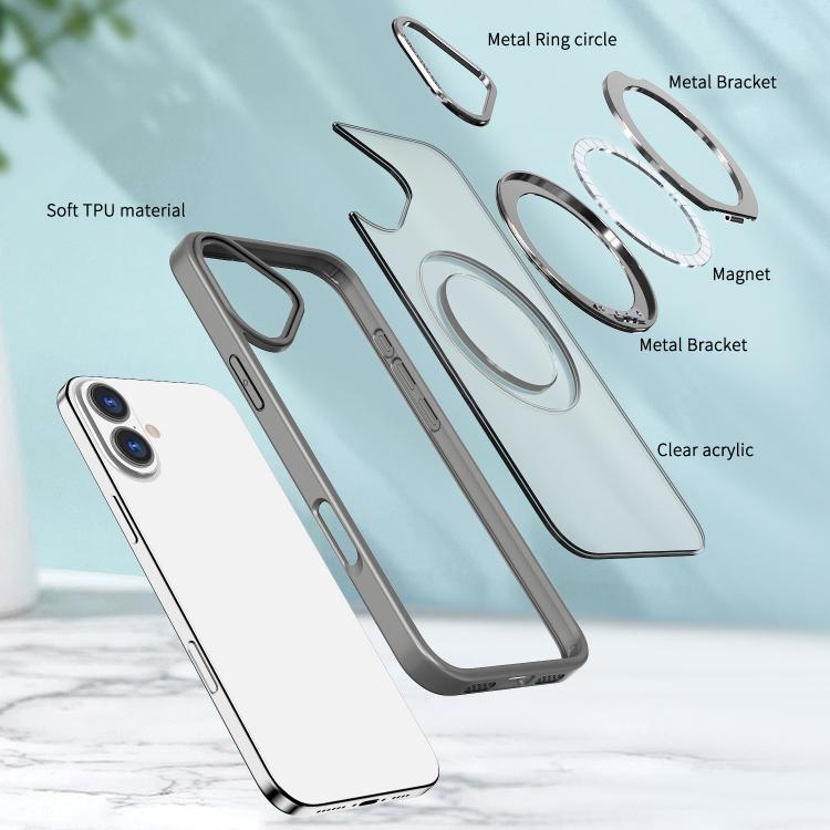 For iPhone 16 kalebol MagSafe Metal Ring Holder Phone Case(Titanium Gray) - iPhone 16 Cases by Kalebol | Online Shopping UK | buy2fix
