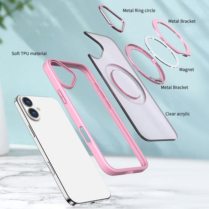 For iPhone 16 kalebol MagSafe Metal Ring Holder Phone Case(Pink) - iPhone 16 Cases by Kalebol | Online Shopping UK | buy2fix