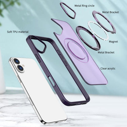 For iPhone 16 kalebol MagSafe Metal Ring Holder Phone Case(Dark Purple) - iPhone 16 Cases by Kalebol | Online Shopping UK | buy2fix