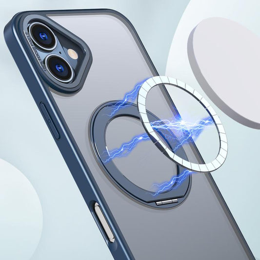 For iPhone 16 kalebol MagSafe Metal Ring Holder Phone Case(Navy Blue) - iPhone 16 Cases by Kalebol | Online Shopping UK | buy2fix