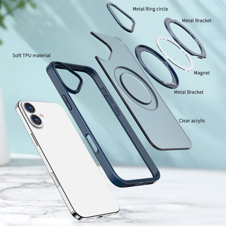 For iPhone 16 kalebol MagSafe Metal Ring Holder Phone Case(Navy Blue) - iPhone 16 Cases by Kalebol | Online Shopping UK | buy2fix