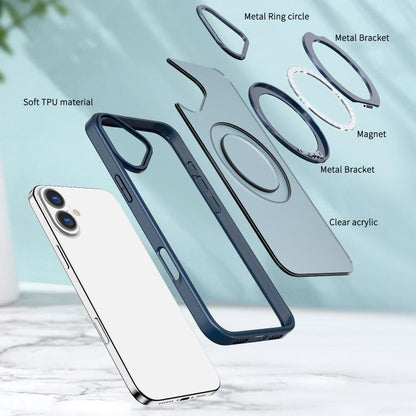 For iPhone 16 kalebol MagSafe Metal Ring Holder Phone Case(Navy Blue) - iPhone 16 Cases by Kalebol | Online Shopping UK | buy2fix
