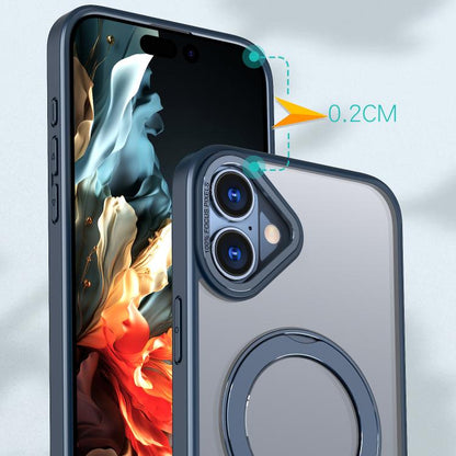 For iPhone 16 kalebol MagSafe Metal Ring Holder Phone Case(Navy Blue) - iPhone 16 Cases by Kalebol | Online Shopping UK | buy2fix